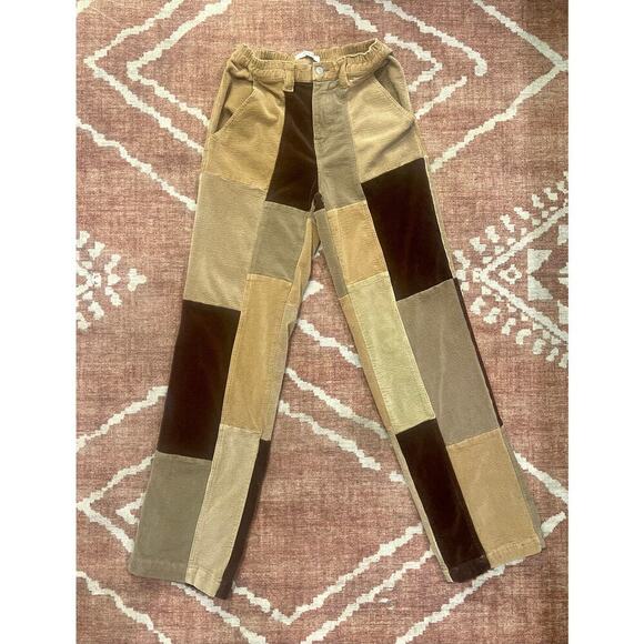 PACSUN Womens Brown Corduroy Patchwork Elastic Waist Straightleg Jeans  Small - Picture 4 of 9